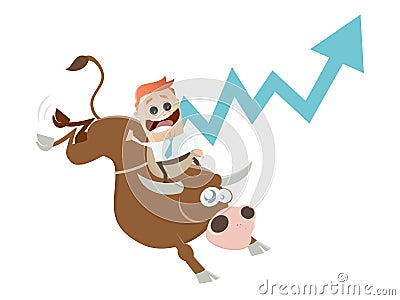 Funny boom cartoon with man and bull Vector Illustration