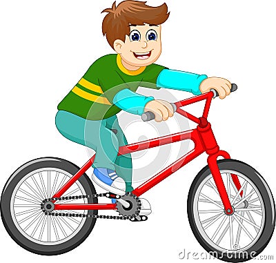 Funny boy cartoon riding bicycle Stock Photo