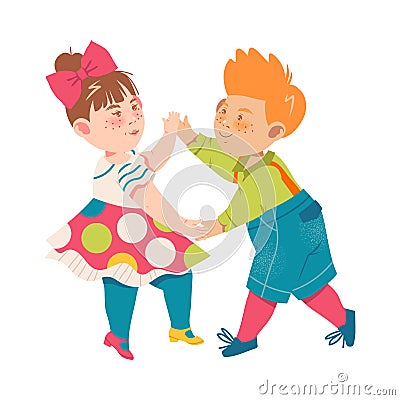 Funny Boy and Girl with Freckles Pair Dancing and Moving to Music Vector Illustration Vector Illustration