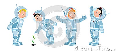 Funny boys. Cosmonaut or astronaut set Vector Illustration