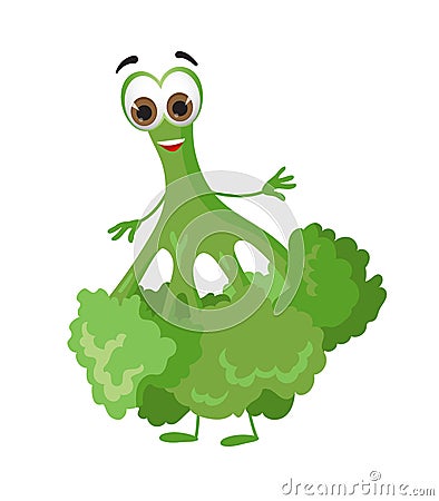 Funny Broccoli with eyes on white background Vector Illustration