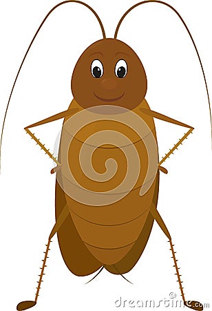 Funny brown cockroach standing and smiling on a white background. Vector Illustration