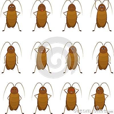 Funny brown cockroach standing and smiling on a white background. Vector Illustration