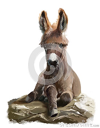 Funny brown donkey with big ears Stock Photo