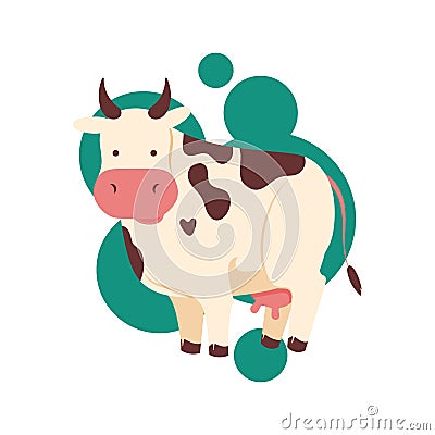 Funny brown and white spotted cute cow or bull character standing, cartoon vector illustration isolated on white Vector Illustration