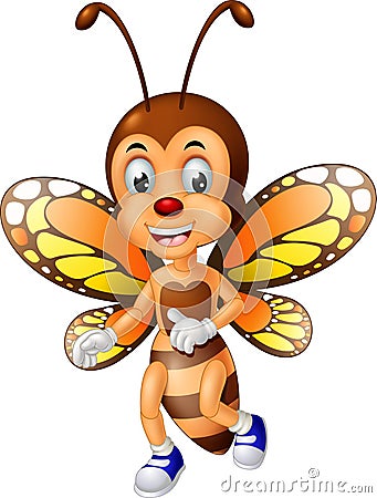 Funny Brown Yellow Butterfly Wearing Blue Shoes Cartoon Stock Photo