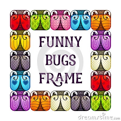 Funny bugs frame. Cartoon colorful background. Vector Illustration
