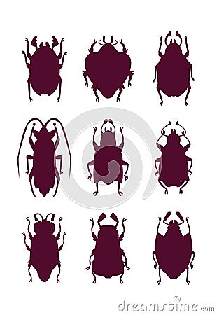 Funny bugs silhouettes set. Vector Illustration