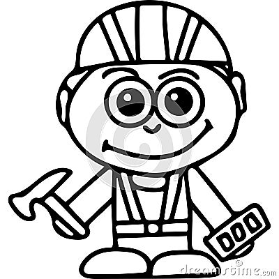 Funny builder kids coloring page Cartoon Illustration