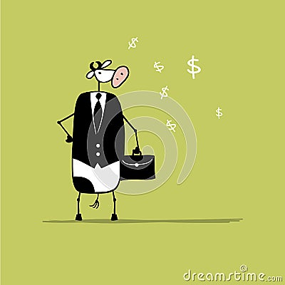 Funny bull businessman with suitcase, sketch Vector Illustration