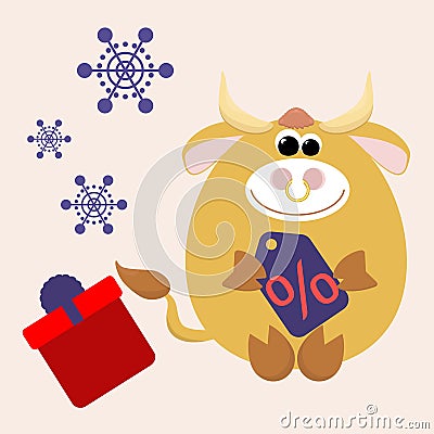 Funny bull icon for New Years sales items or calendar. Stock Photo