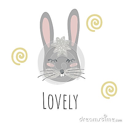 Funny bunny. Retro style.Lovely Vector Illustration