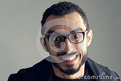 Funny Businessman with Crazy Expression isolated Stock Photo