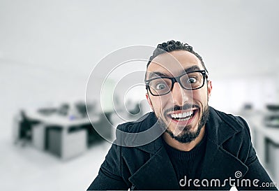 Funny Businessman with crazy expression Stock Photo