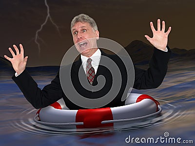 Funny Businessman Help, Helpless Trouble Stock Photo