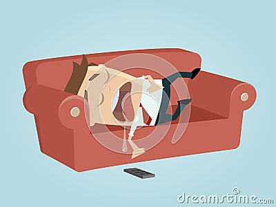 Funny businessman sleeping on the sofa Vector Illustration