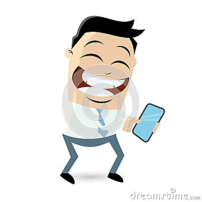 Funny businessman with smartphone Vector Illustration