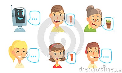 Funny Call Center Operators Set, Technical Support and Customer Service Representatives Cartoon Vector Illustration Vector Illustration