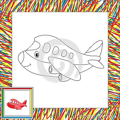 Funny cartoon aircraft. Coloring book for children Vector Illustration