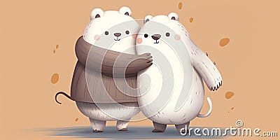 funny cartoon bears hug each other, Lets Hug Day, copy space Cartoon Illustration