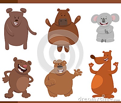 funny cartoon bears wild animal characters set Vector Illustration