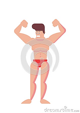 Funny Cartoon bodybuilder. Flat vector Stock Photo