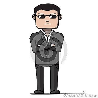 Funny cartoon bodyguard. Security. Vector Vector Illustration