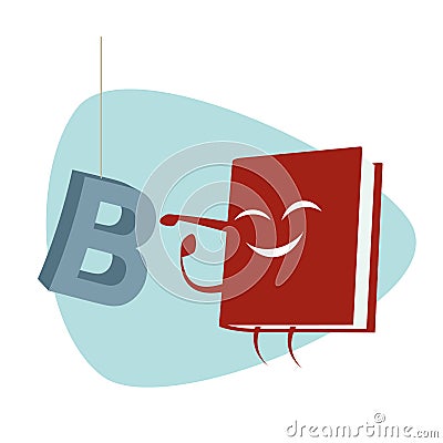 Funny cartoon book is punching a letter Vector Illustration