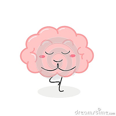 Funny cartoon brain practicing yoga tree position Vector Illustration