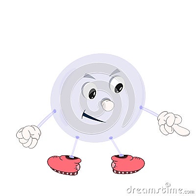 Funny cartoon bubble with eyes, arms and legs, demonstrates the emotion of a smile and shows an indecent gesture with his finger Stock Photo