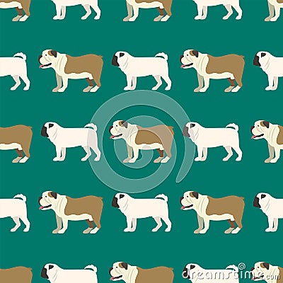 Funny cartoon bulldog dog character bread seamless pattern puppy pet animal doggy vector illustration. Vector Illustration