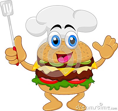 Funny cartoon burger chef character Vector Illustration