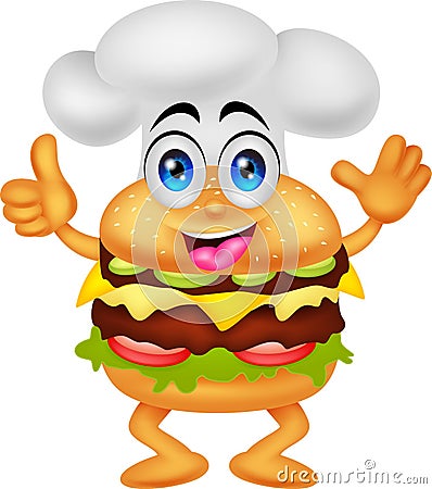 Funny cartoon burger chef character Vector Illustration