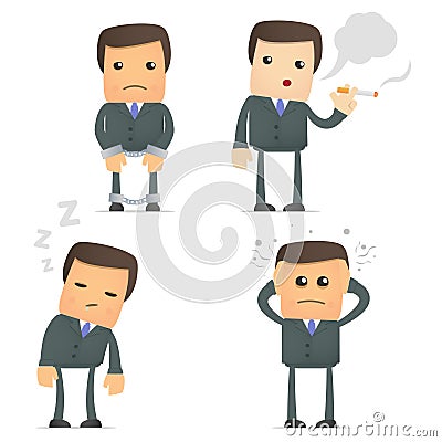 Funny cartoon businessman in various poses Vector Illustration