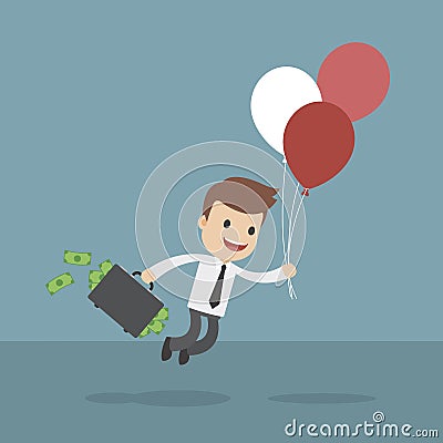 Funny Cartoon Businessmen with Balloons Vector Illustration