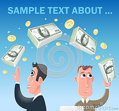 Funny cartoon businessmen make money transfer Vector Illustration