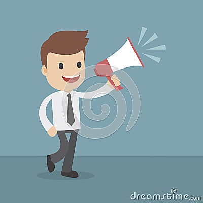 Funny Cartoon Businessmen with Megaphone Vector Illustration