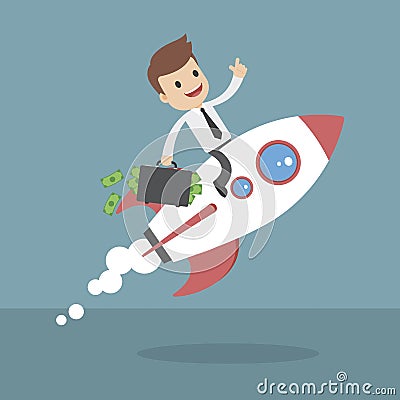 Funny Cartoon Businessmen on a rocket Vector Illustration