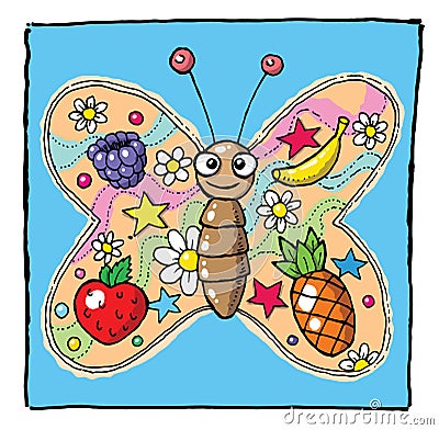 Funny cartoon butterfly with fruit wings vector Vector Illustration