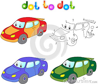Funny cartoon car. Connect dots and get image. Educational game Vector Illustration