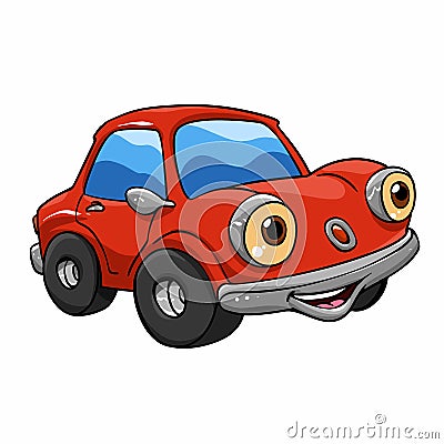 Funny cartoon cars - red car cartoon Vector Illustration