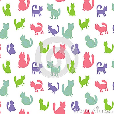 Funny cartoon cat and lettering and abstract elements pattern on white background. Vector illustration pattern of pretty kitty Vector Illustration