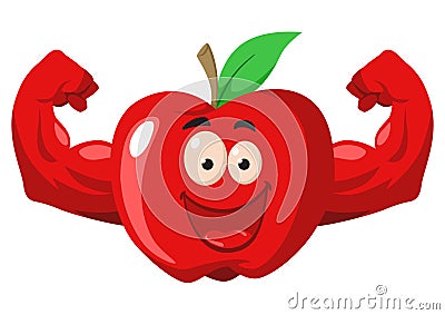 Funny cartoon character of an apple with muscular hands Vector Illustration