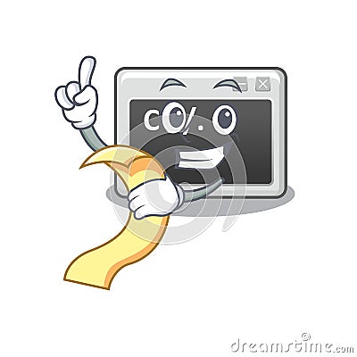 A funny cartoon character of command window with a menu Vector Illustration