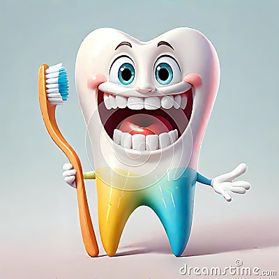 Funny cartoon character dental tooth care toothbrush cleaning smile Cartoon Illustration