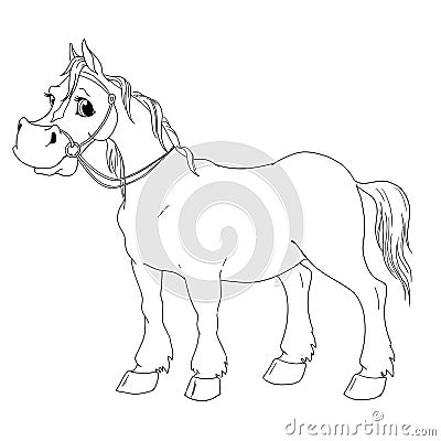 Funny cartoon character horse. Vector isolated coloring book. Stock Photo