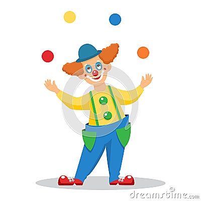 Funny cartoon clown juggles with balls Vector Illustration