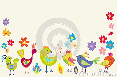 Funny Cartoon Color Birds Cartoon Illustration