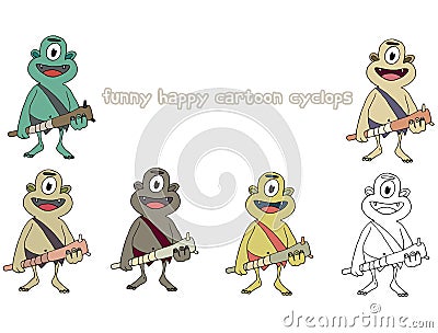 Funny cartoon colored write hand made draw doodle monster aliens cyclops Vector Illustration