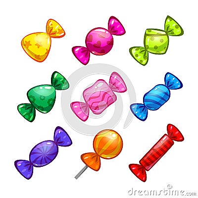 Funny cartoon colorful candies set Vector Illustration